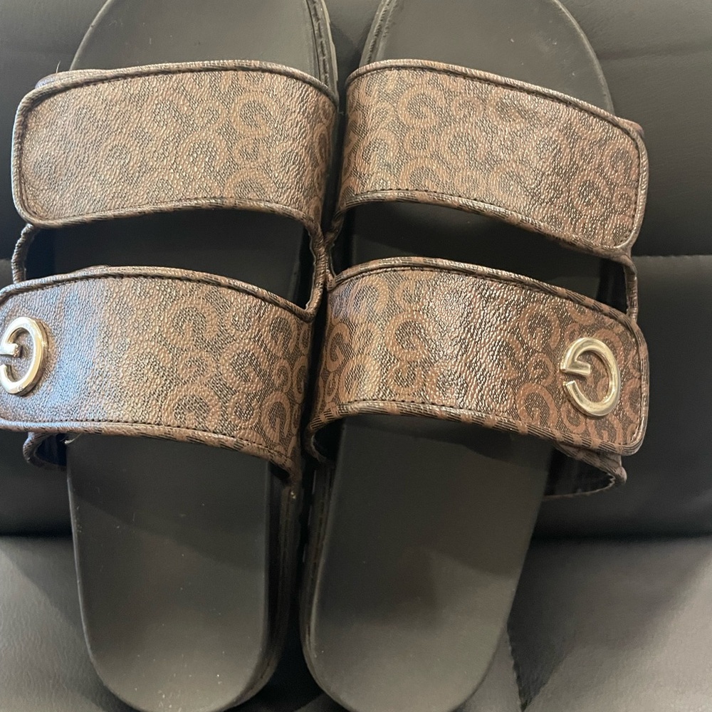 G by Guess Brown Pattern Slide Sandals